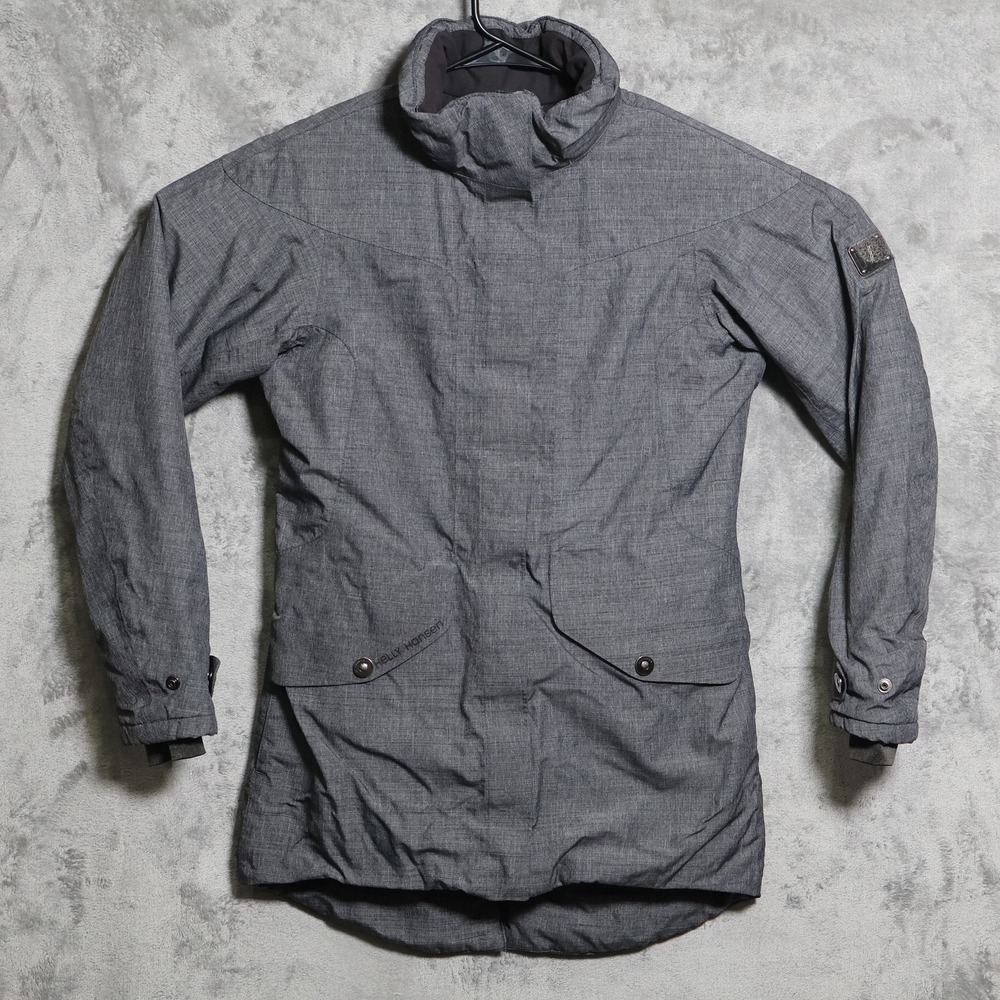 Helly Hansen Jacket Womens Small Gray Parka Pockets Winter Snow Ski Long